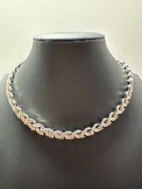 Jomaz Vintage Silver-Tone Rhinestone Necklace Twisted Link Design 14 Inch Length